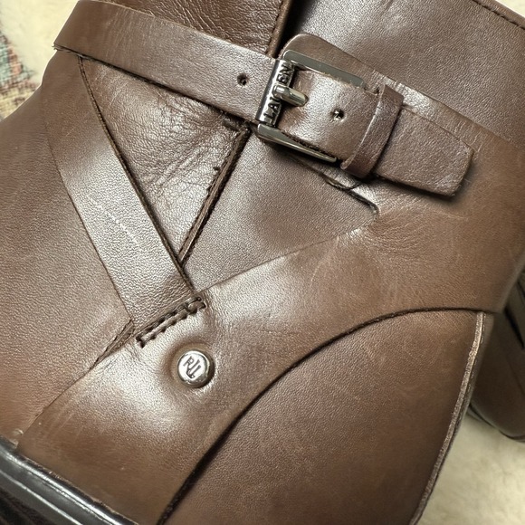 Lauren Ralph Lauren Marsha Ankle Boots Brown Sz 8.5B Leather Cross Strap Buckle - Picture 8 of 11